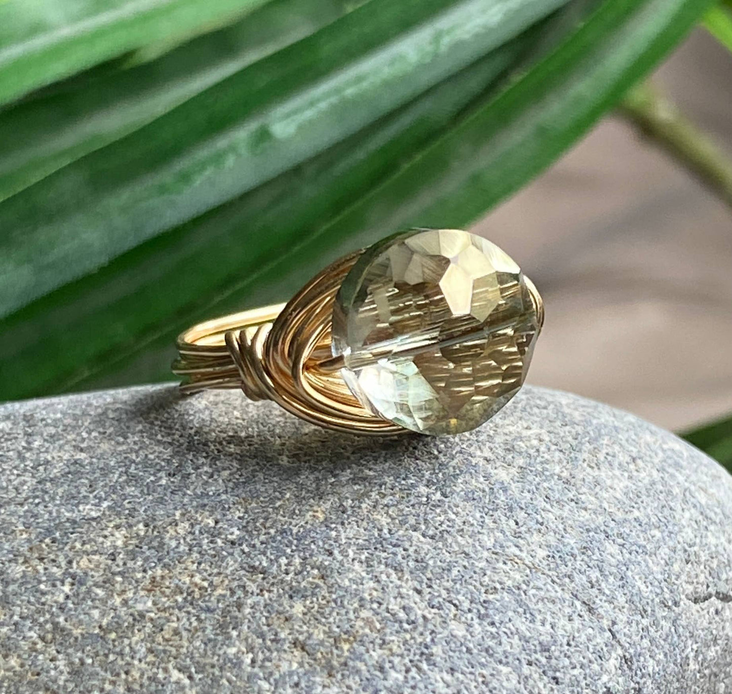 Marble Designs Jewelry - Olive Green Crystal Statement Gold Ring: Gold / 6