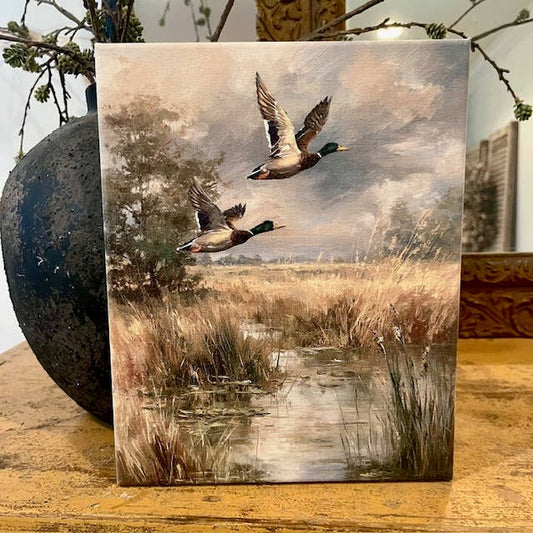 Rustic Nester - Mallard duck canvas art print, Gift for Dad, Nature inspired: 11x14