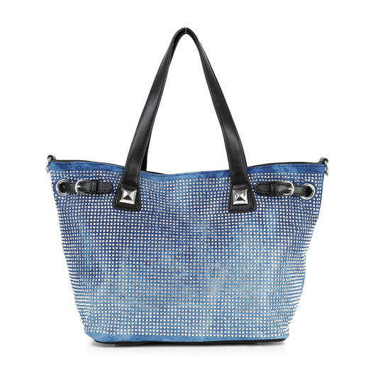 Handbag Express - Buckle Accented Sparkling Tote Handbag: Blue-Black