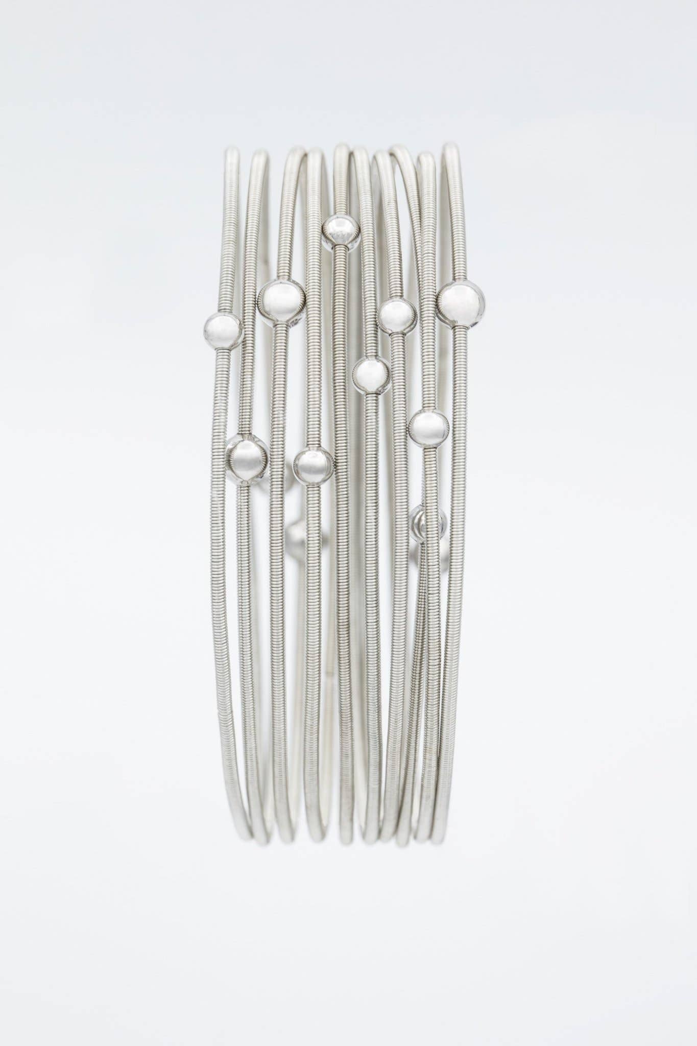 Sea Lily - 563 - Silver Silk Infused Wire Bracelet with Silver Beads