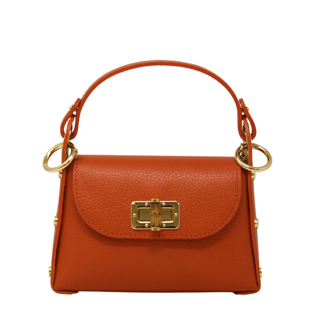 German Fuentes Handbags - GF1075 GENUINE ITALIAN LEATHER  BAMBOO CLASP, CROSSBODY BAG: PEWTER