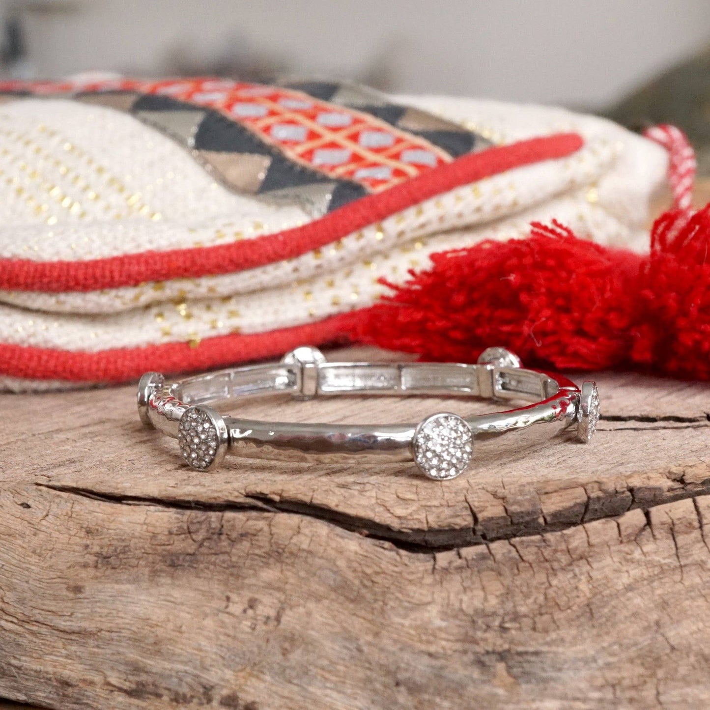 PennyLine inc - Stretchy Bangle with Crystal Pavé Round Accents – Gold or Silver Tone: Gold Tone