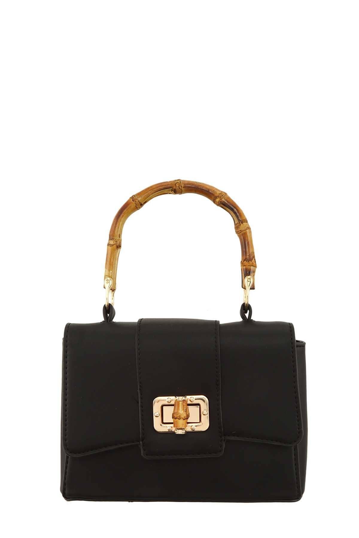 Shop Neighbors - Rectangular Crossbody Bag with Bamboo Handle: TAUPE