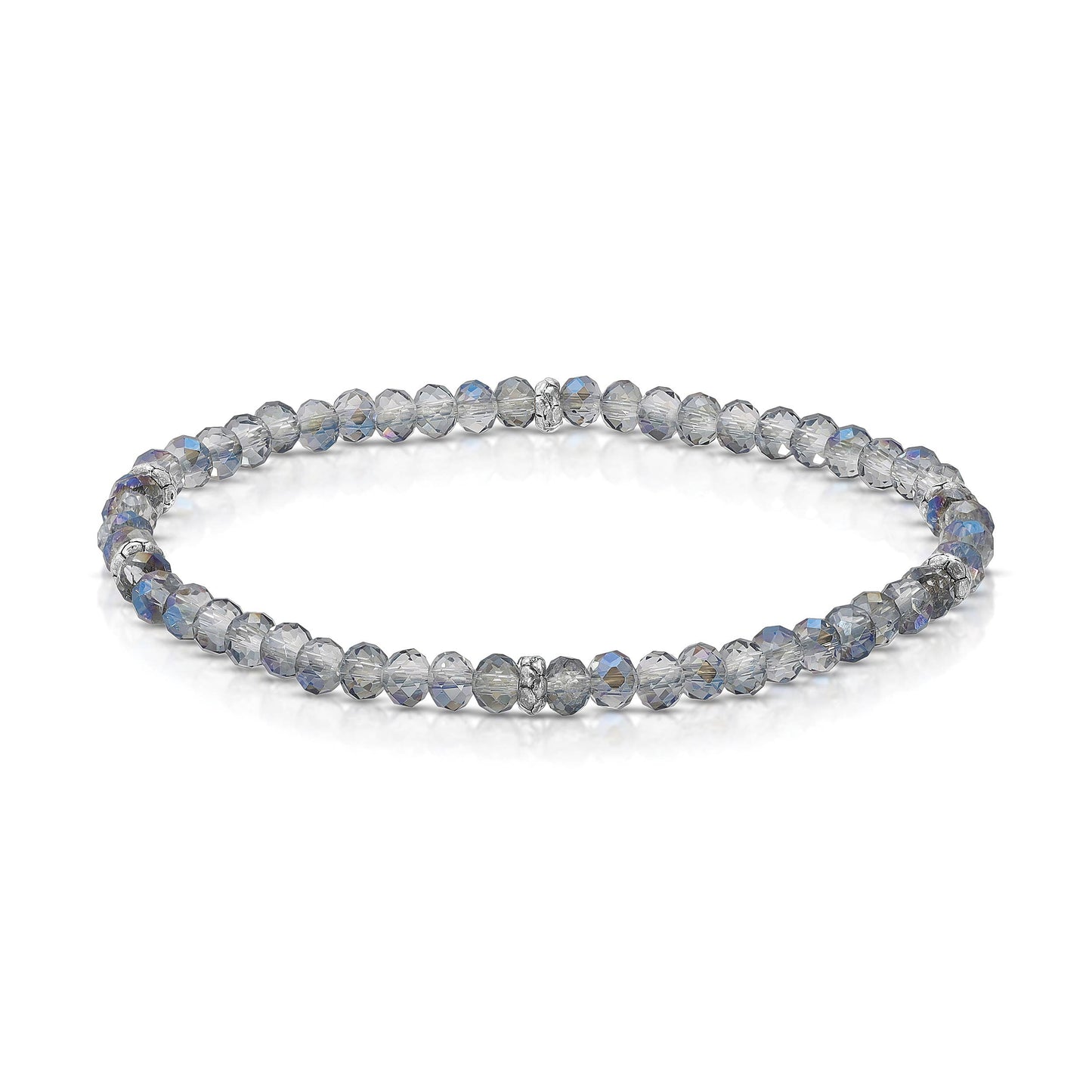 My Fun Colors - Mini Crystal Beaded Stretch Bracelet | So Many Great Colors!: Ice Blue+Silver Accent (MC808S)