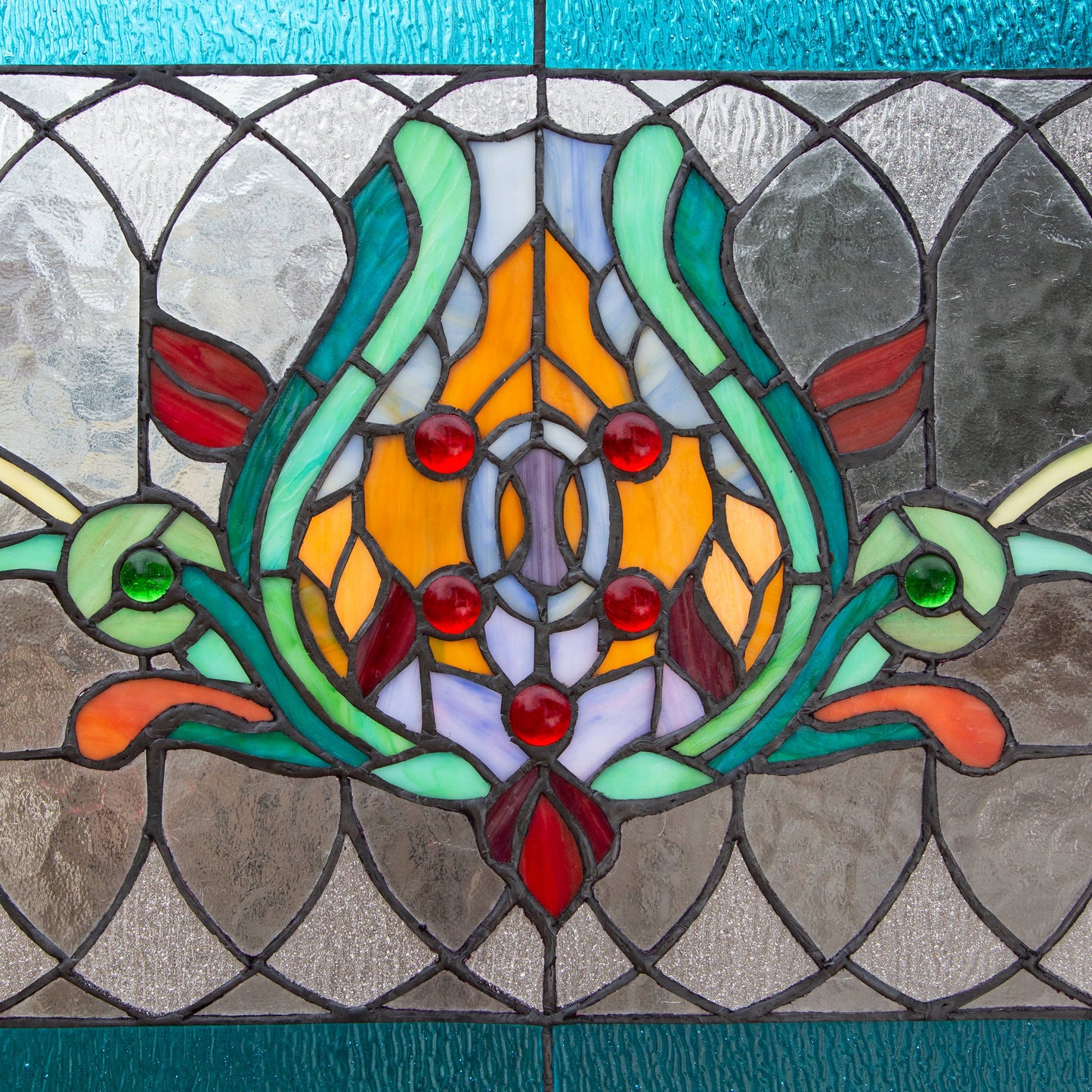 River of Goods - 30"L Oakley Blue or Amber Stained Glass Pub Window Panel: Blue