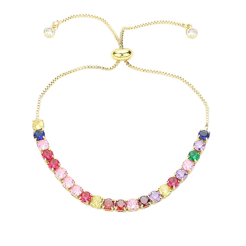 Sensibling Corp. - Stainless Steel Round CZ Tennis Chain Pull Tie Bracelet: Multi