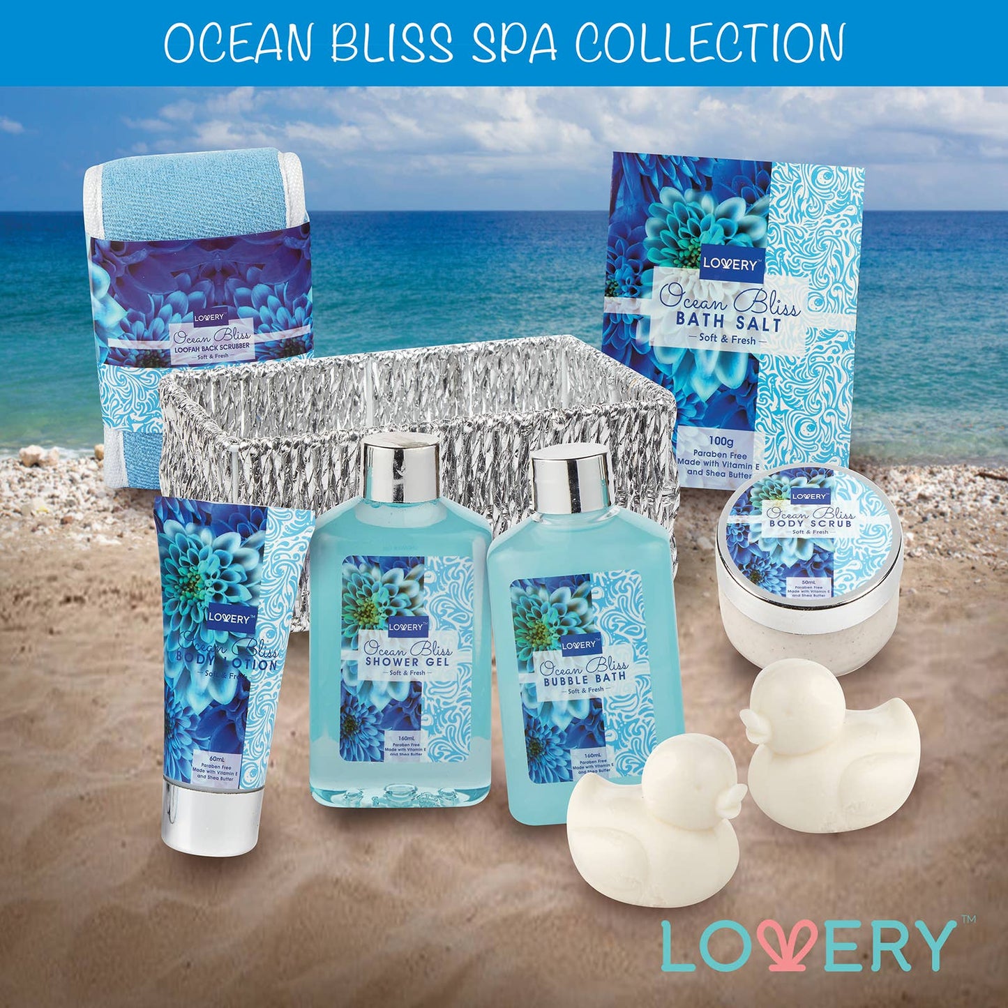 Lovery - Home Spa Gift Basket - Ocean Bliss Scent - Bath & Body Set