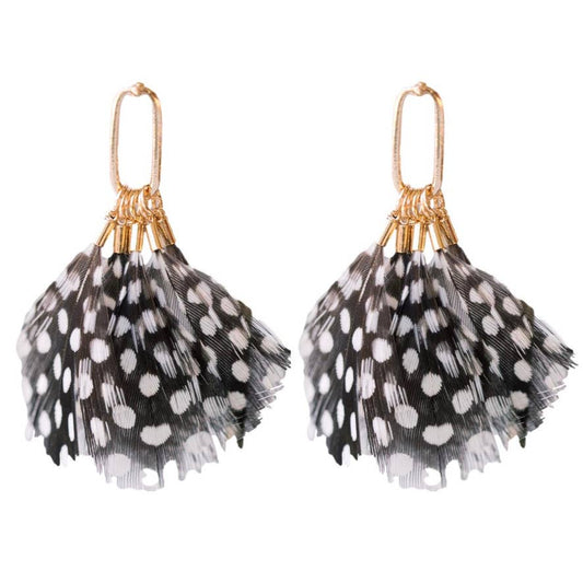 St Armands Designs of Sarasota - Spotted Feather Statement Tassel Earrings