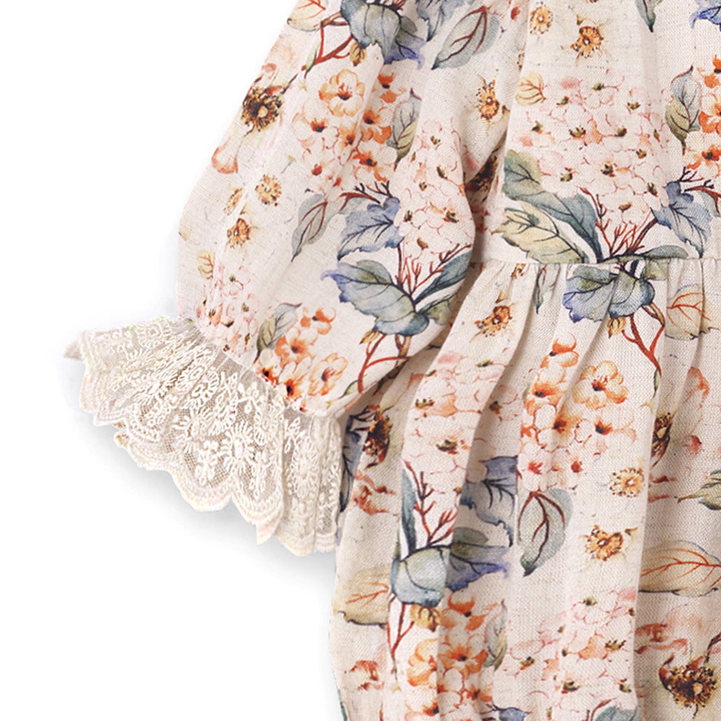 Tesa Babe - Vintage Floral Baby Girl Romper – Lace Ruffles - Linen Blend: 6-9M