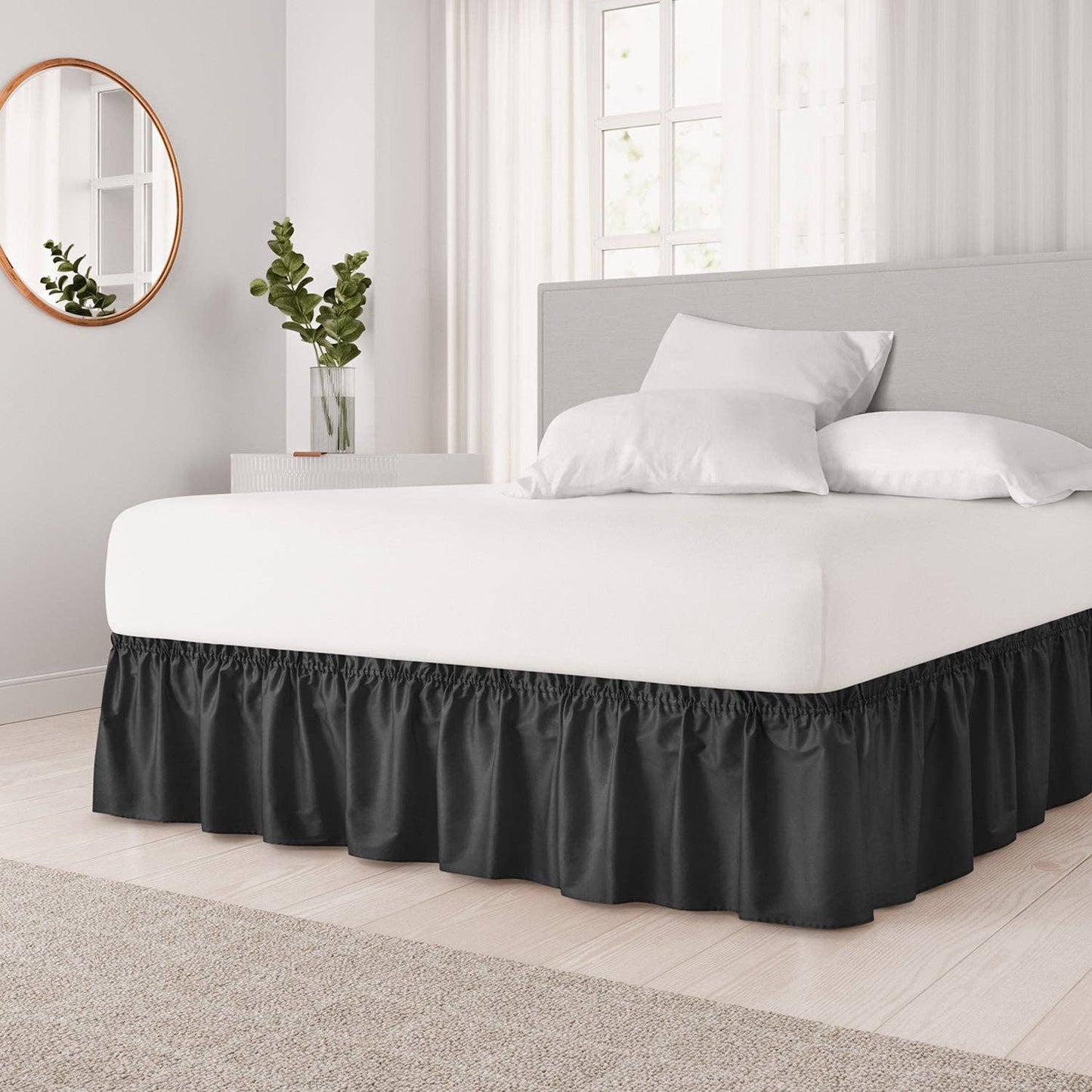 CGK Unlimited - Elastic Wrap-Around Dust Ruffled Bed Skirt- Pleated 15" Drop: Beige / King