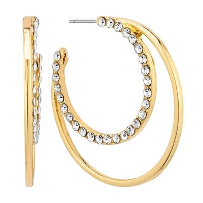 What's Hot - Gold Rhinestone Double Hoop 1.5" Earring