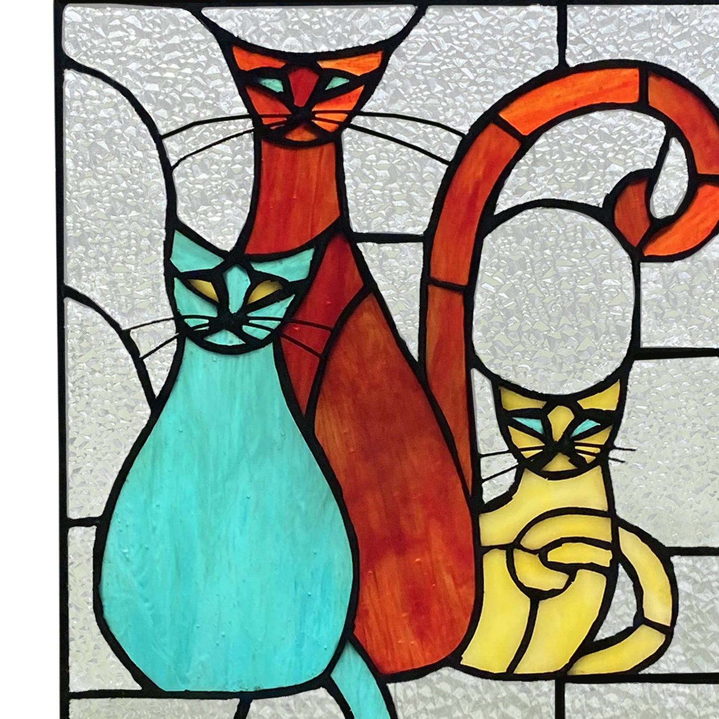 River of Goods - 14"H Coy Cats Trio Stained Glass Window Panel