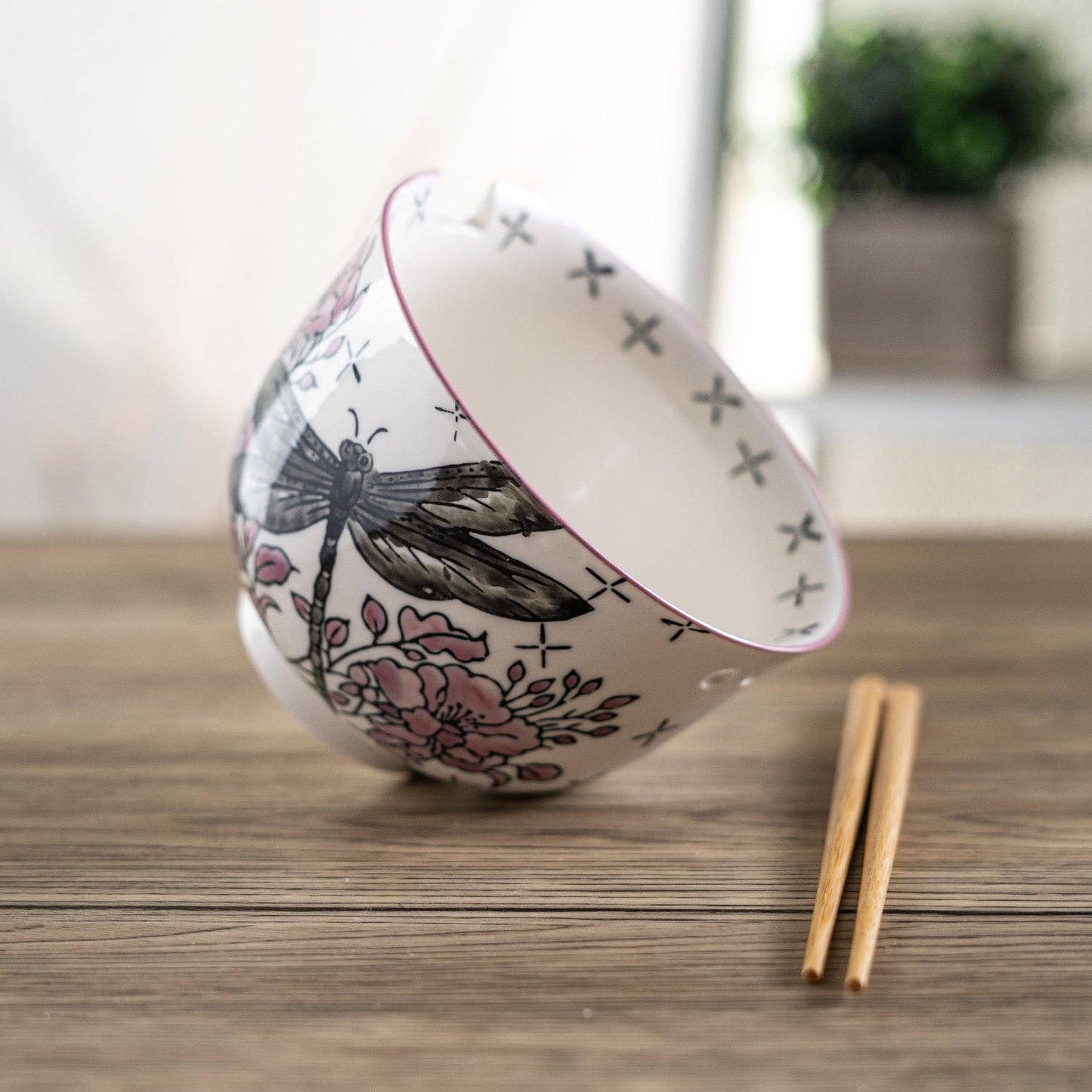 Urban Tokyo - 18oz 5"D Donburi Bowl With Chopsticks Set Dragonfly (4/16)