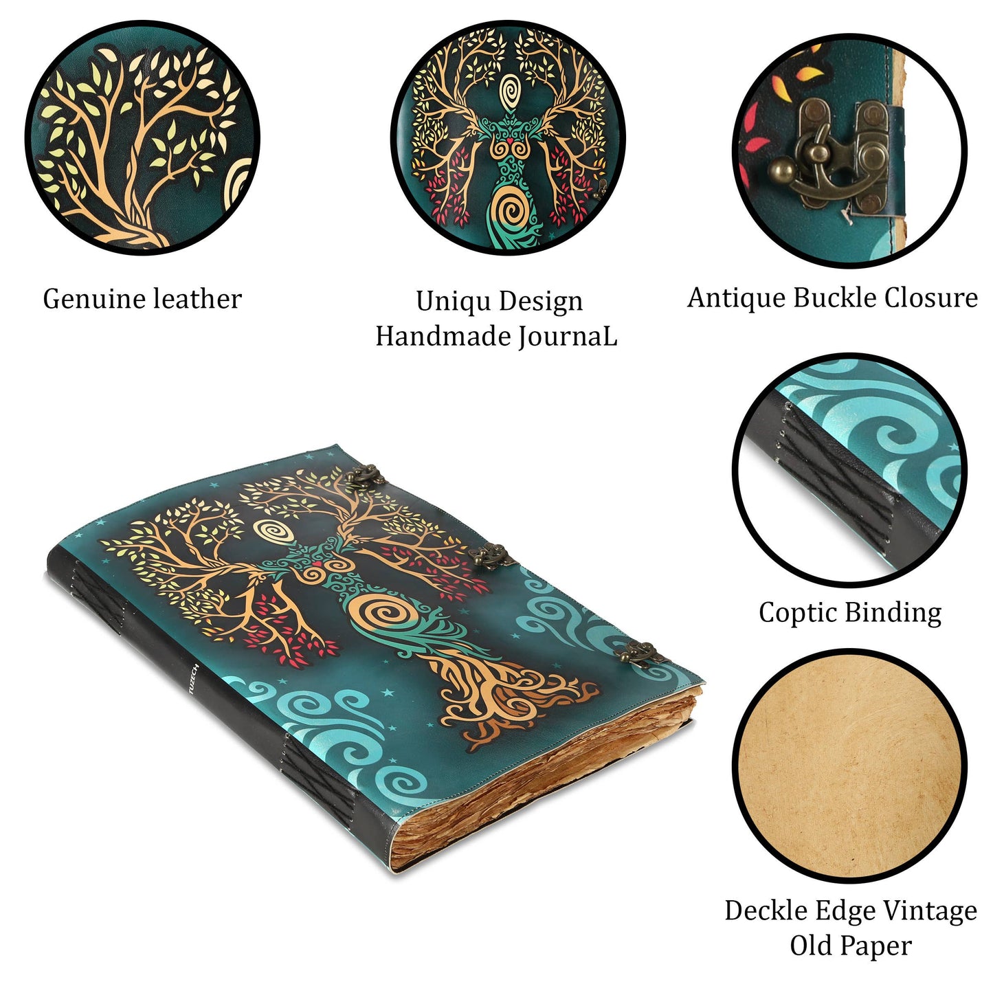 Tuzech Leather - Book of Spell LeatherBound Huge Journal Grimoire Print Diary: 22 Inches / Lady Green