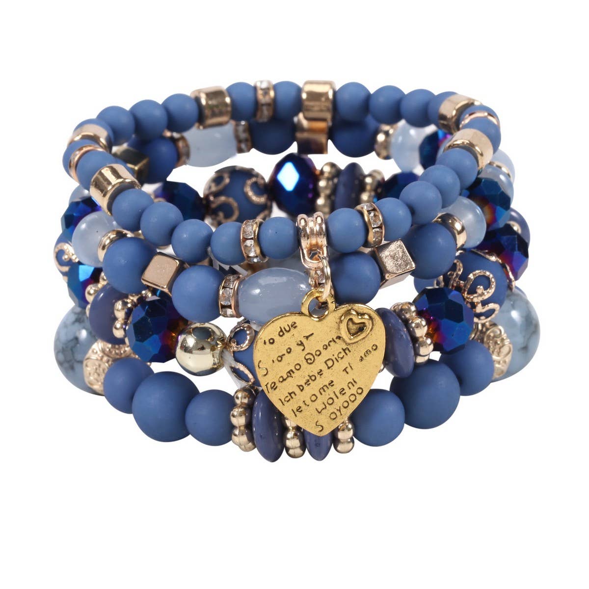 NINEXIS - CWMM10451_BOHO BEADED HEART BRACELET SET 4PCS ELASTIC: TYPE12 / (OS) 1