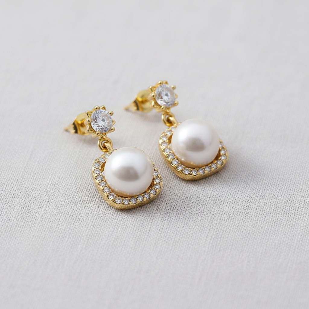 camilla dovey - Square Zircon Pearl Stud Earrings