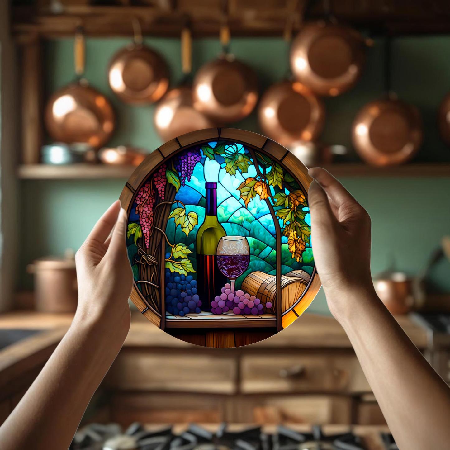 Fernville Creations - Wine Theme Cutting Board, Printed Image on Tempered Glass: 12 Inch