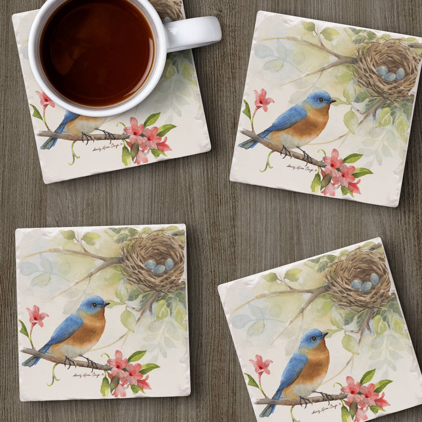 CounterArt/Highland Home/Thirstystone - Birdsong-Bluebird Absorbent Tumbled Tile Coaster 4pk