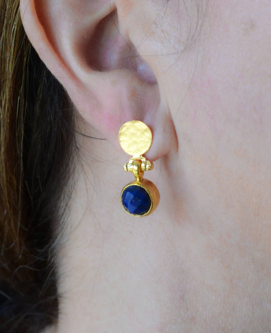 AJS Design Studio - Sapphire Earrings with Hammered Post