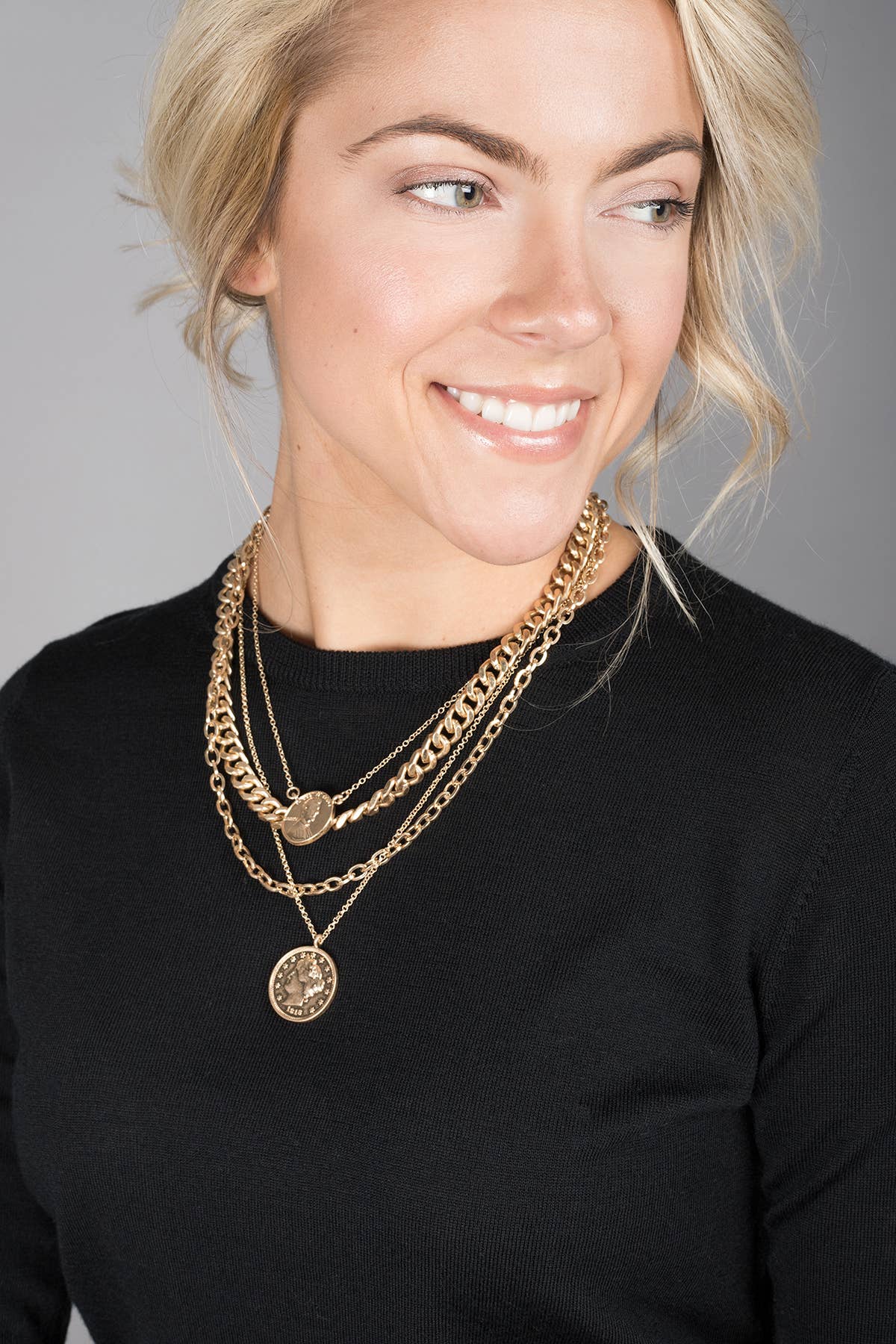 SAACHI - Sikka Coin Layered Chain Necklace: Silver