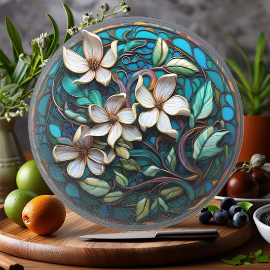 Fernville Creations - Magnolia Glass Cutting/Charcuterie Board & Kitchen Trivet: 12 Inch