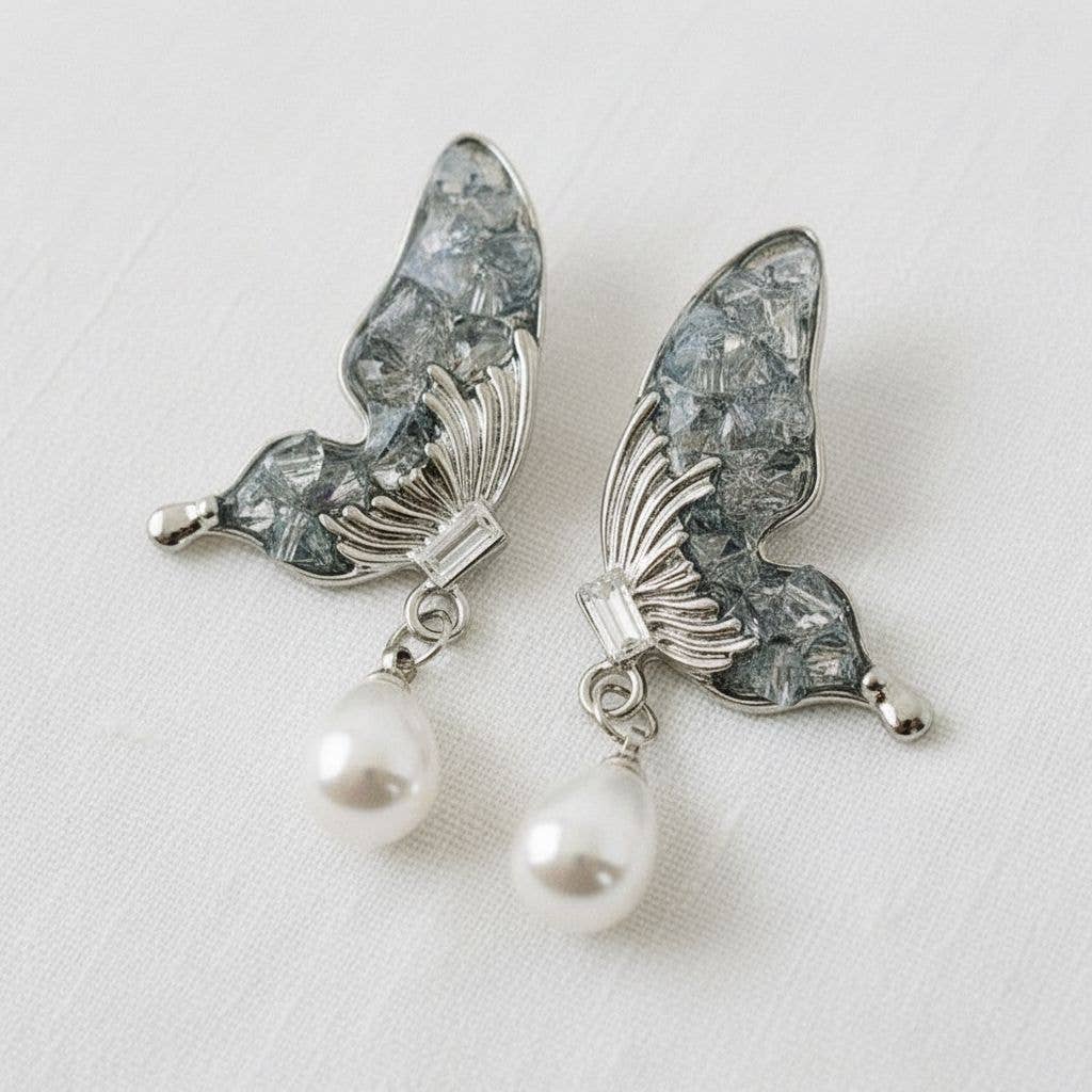 Ellemadera - Vintage Inspired Blue Butterfly Stud Earrings