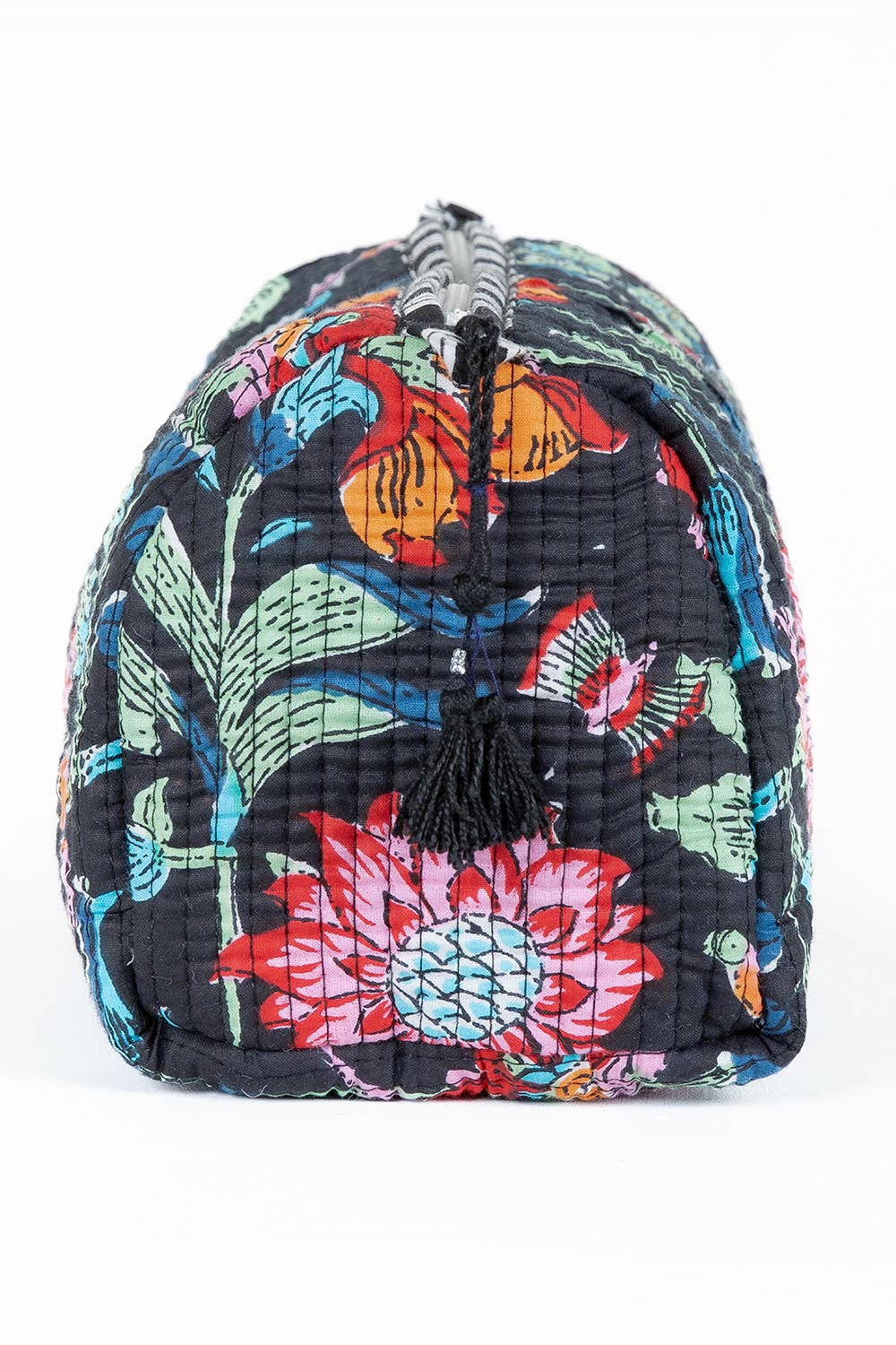 LA Soul - Black Floral print Quilted Cotton Toiletry Bag Set