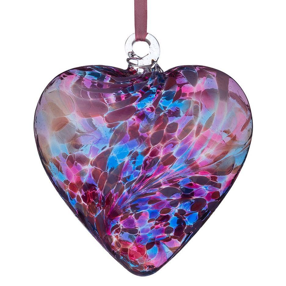 Sienna Glass - 8cm Friendship Heart - Blue & Pink