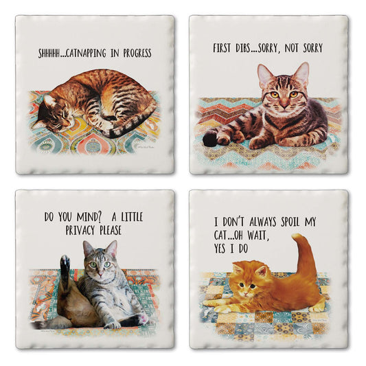 CounterArt/Highland Home/Thirstystone - Cat Nappy Assorted Image Tumbled Tile Coaster 4 Pack