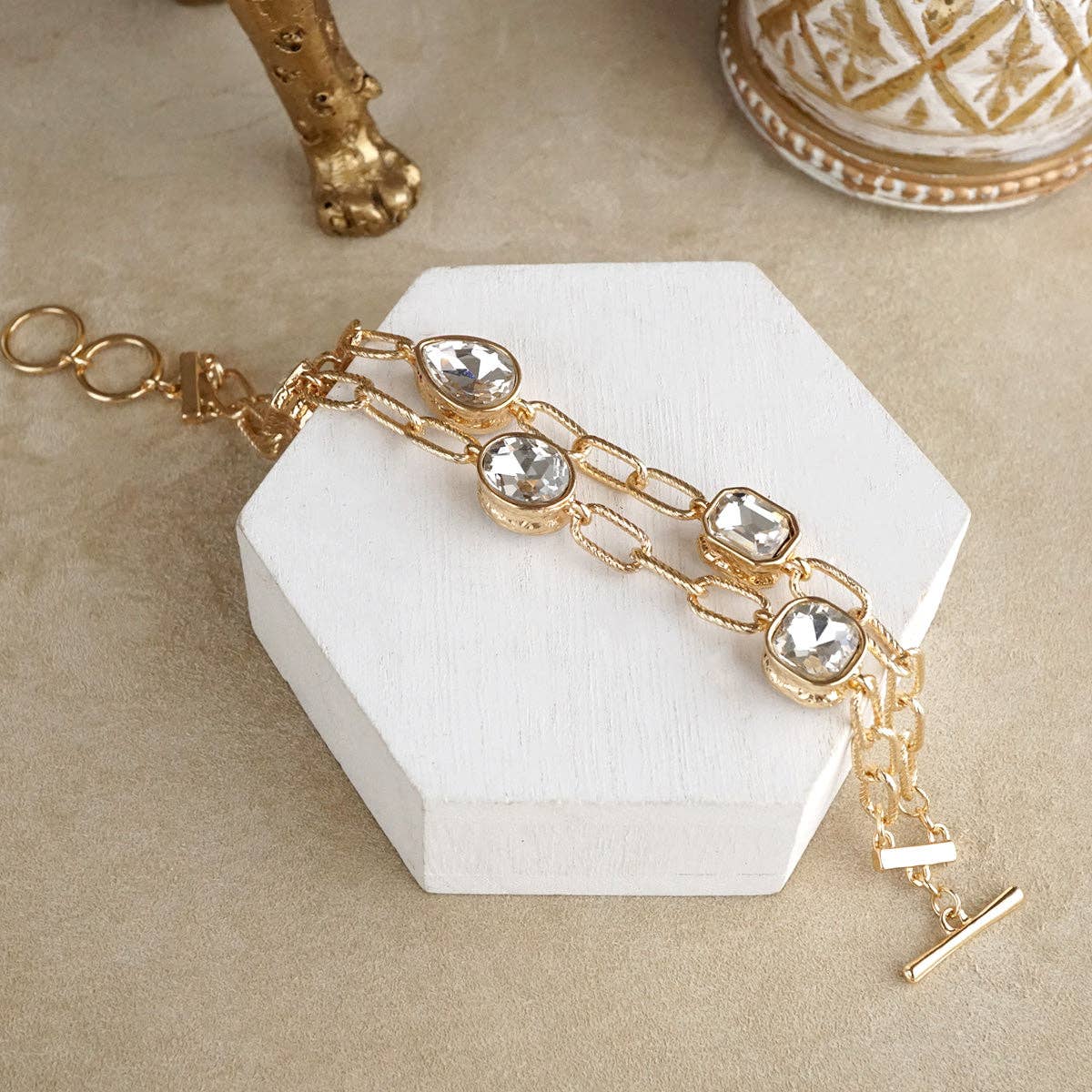 PennyLine inc - Brilliant Bond – Statement Chain Bracelets with Reflective Crystals: Raw rings and 3 crystals