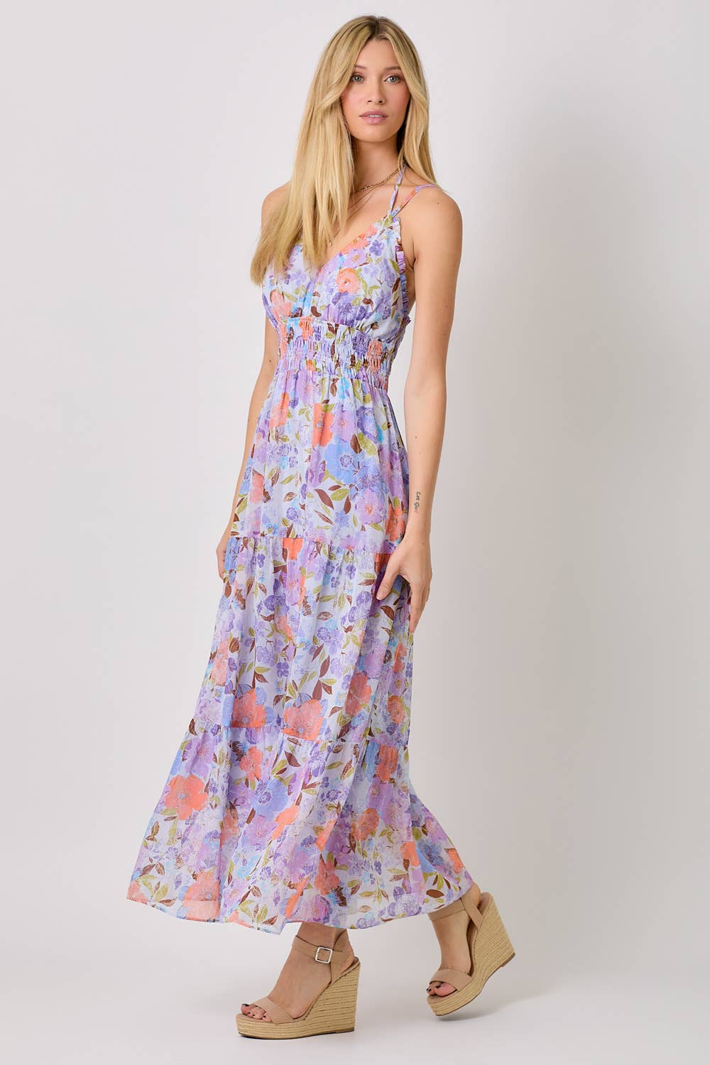 Mystree - 60487 Printed Long Tiered Dress : Pistachio Mix / Large