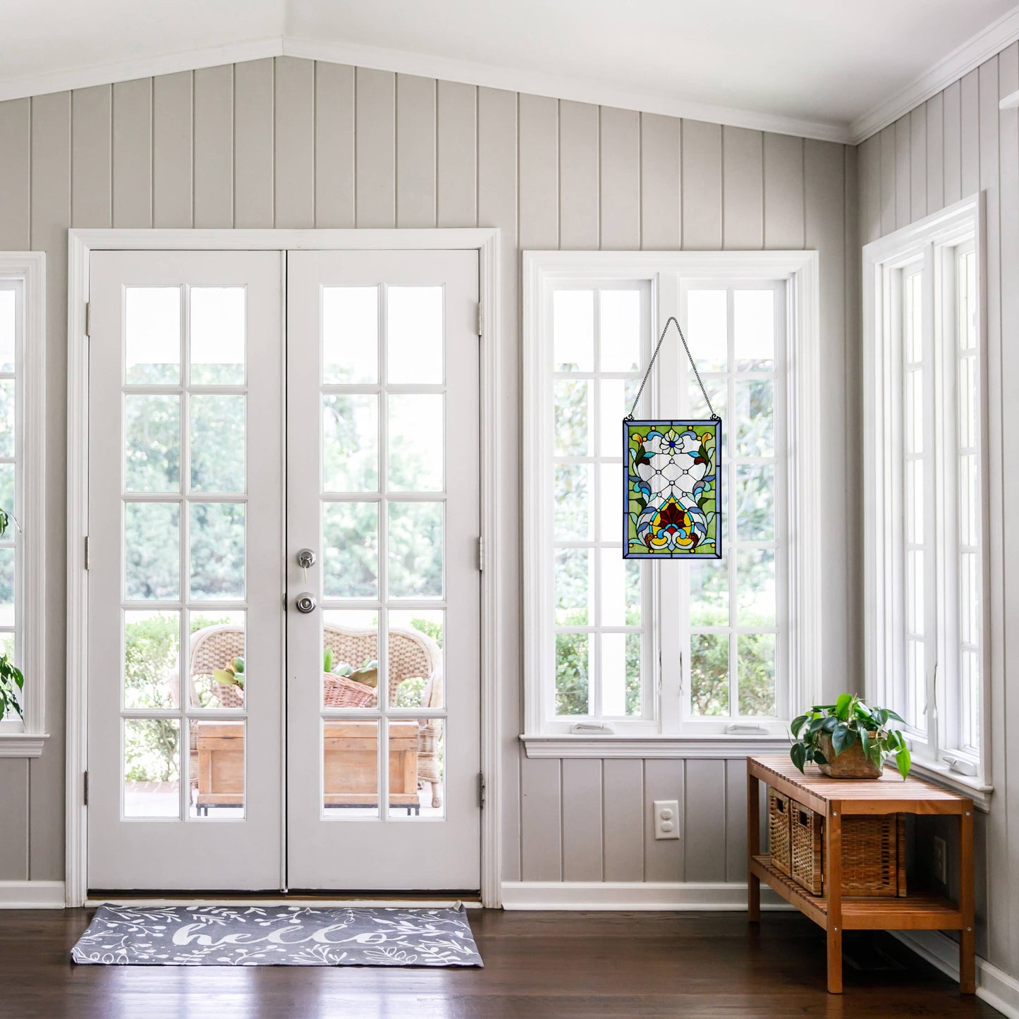 River of Goods - 19"H Alice Flower and Vine Stained Glass Window Panel