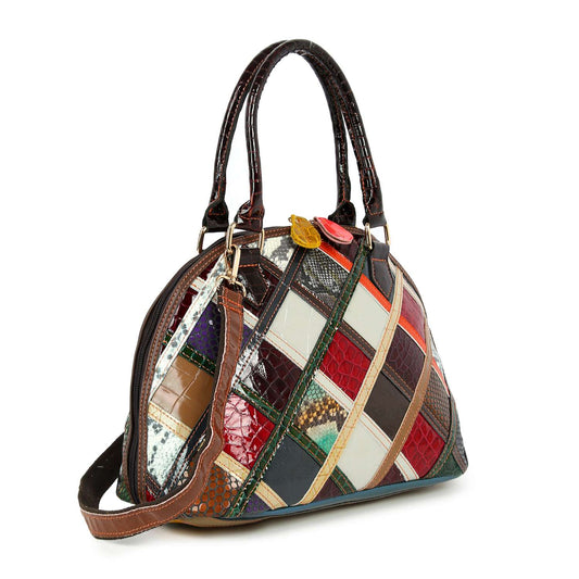 Handbag Express - Genuine Leather Patchwork Tall Satchel Handbag: Multi