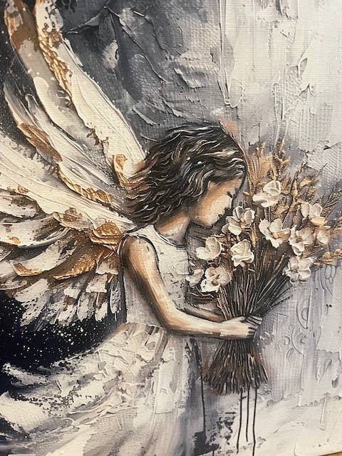 Rustic Nester - Christian home decor Canvas art print, Angel painting wall : 14x14