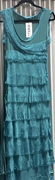 Dance in Paris - Women's Sleeveless Solid Maxi Dress, Multi Layers: One Size / Aqua