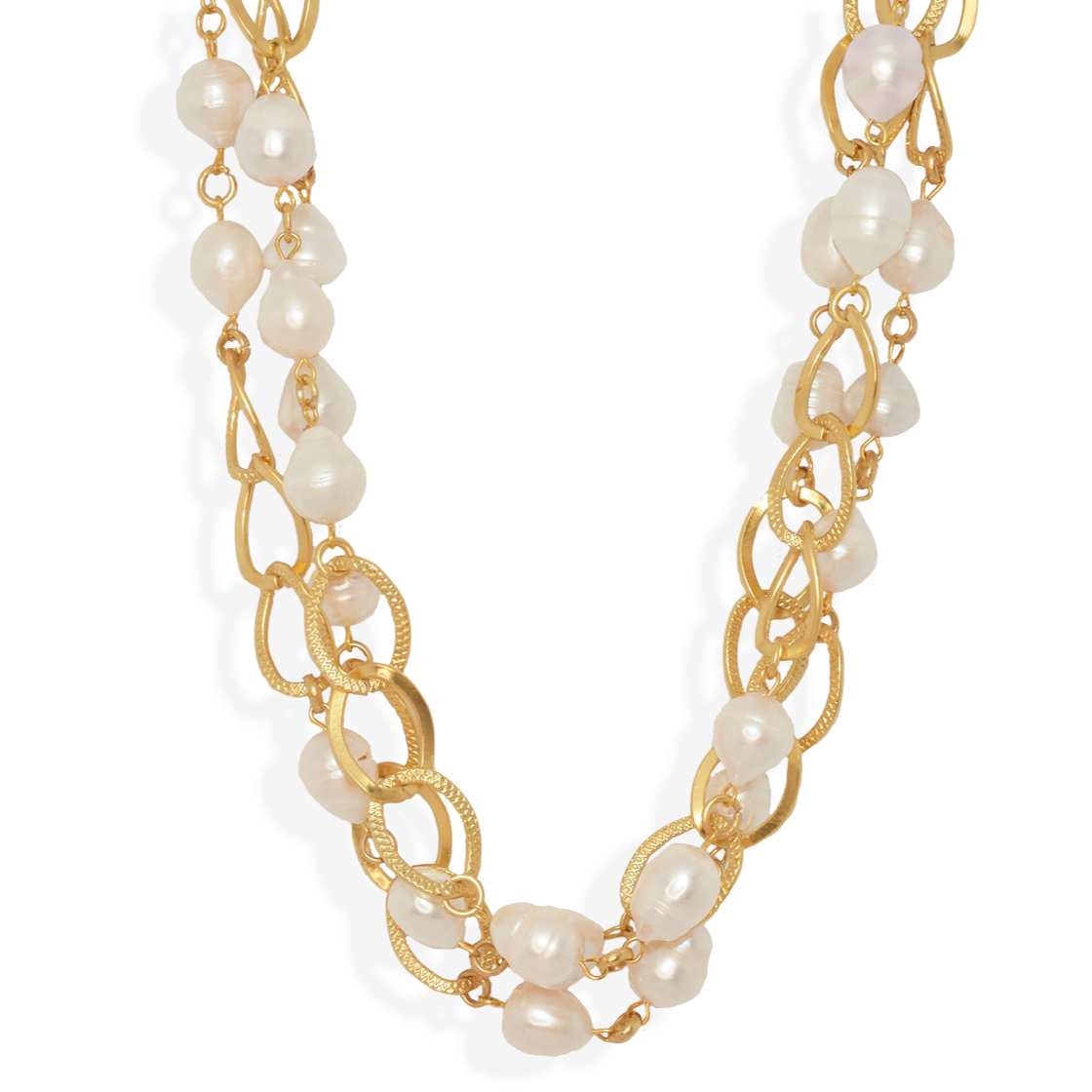 KARINE SULTAN - Chic Chain & Pearl Statement Necklace: Yellow Gold