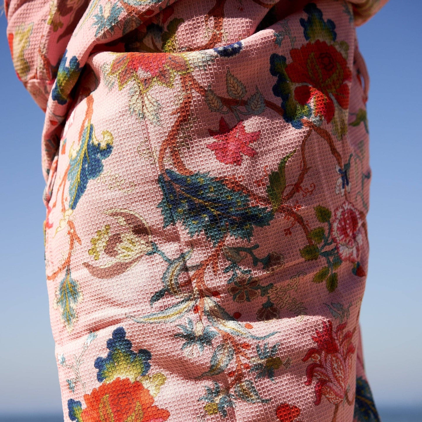 Linen Connections - Unisex Waffle Cotton Kimono Robe - Tidal Tranquility