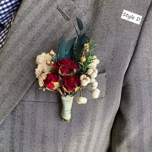 Sweet Home Deco - Dried Flower Mini Floral Bouquet, Boho Greenery Boutonniere: Style D