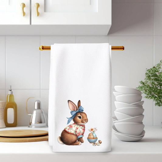 Fernville Creations - Spring Easter Hand Towel with Bunny & Eggs, Customizable: Without