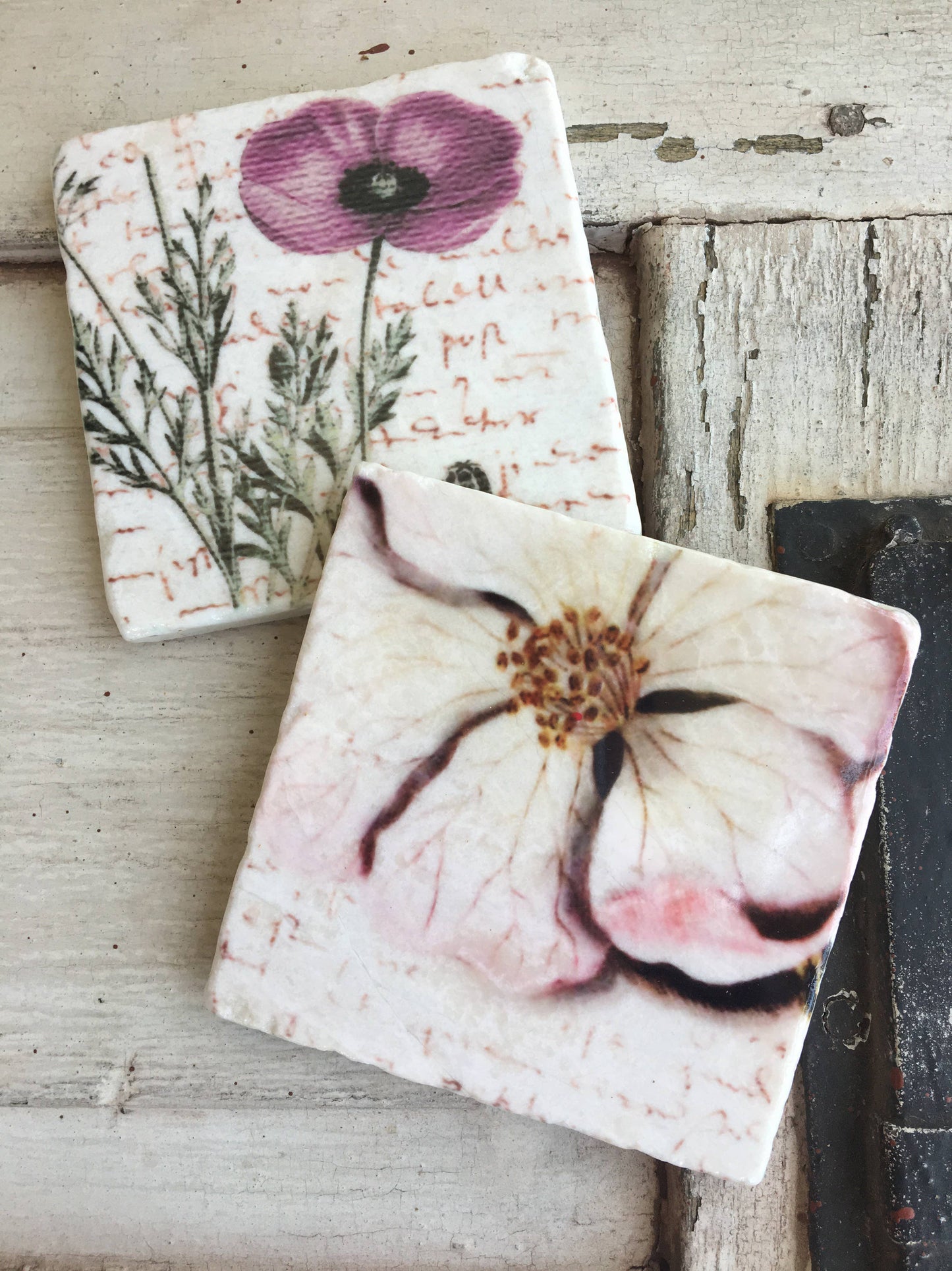 The Painted Lily - Soft Pink Floral stone coasters - case of 4