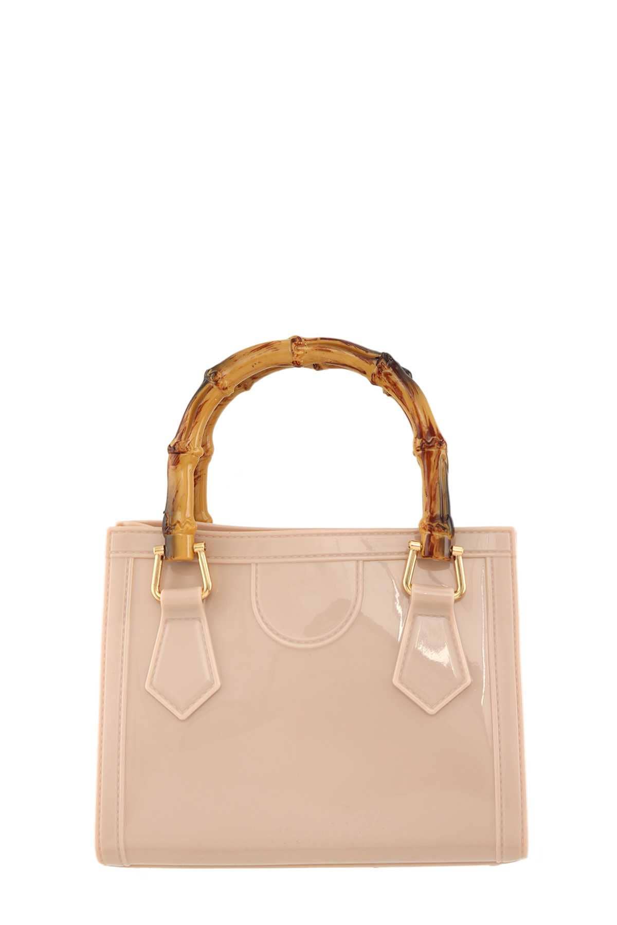 anbfashion - SQUARE SHAPE AND BAMBOO HANDLE JELLY BAG 2326: Black