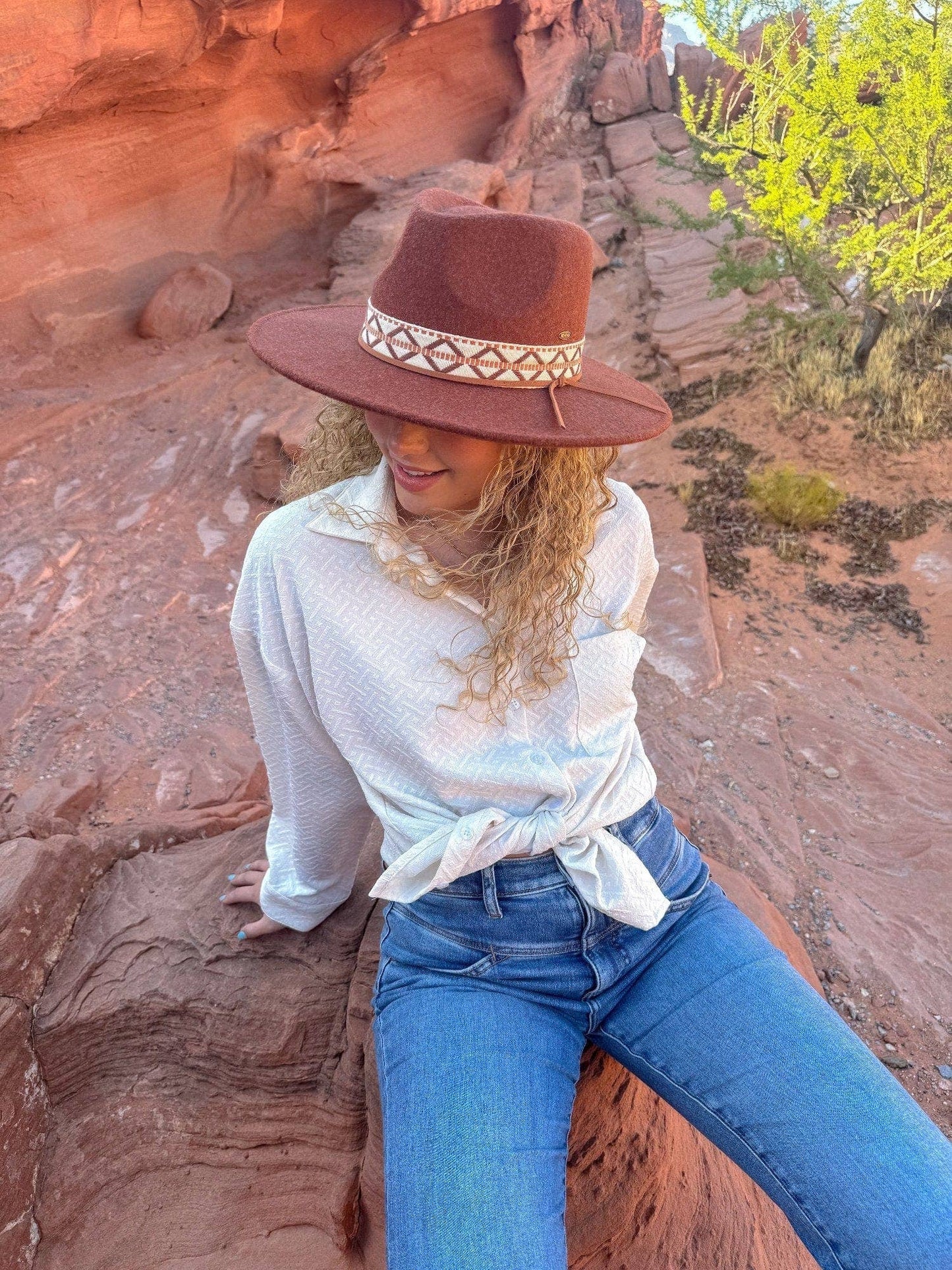 MiMi Wholesale - VFE0005 Geometric Band Felt Panama Hat: Oatmeal