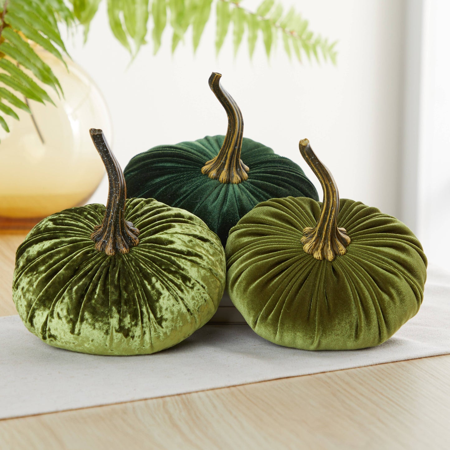 Your Heart's Content - Pumpkin Large Velvet, Fall Decor, Shelf Sitter, Tablescape: Emerald