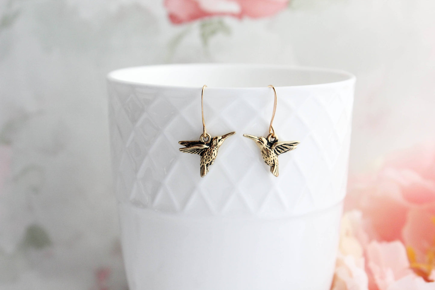 A Pocket of Posies - Hummingbird Earrings - antiqued gold