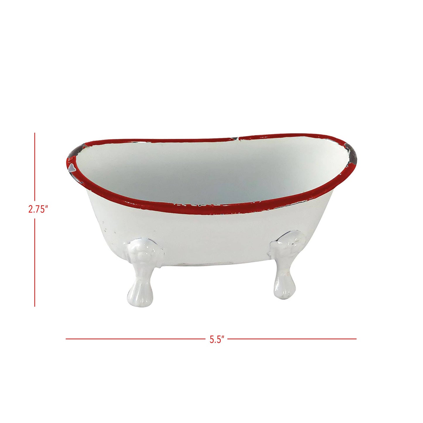 Foreside Home & Garden - Red Distressed Rim White Enamel Bathtub Soap Dish