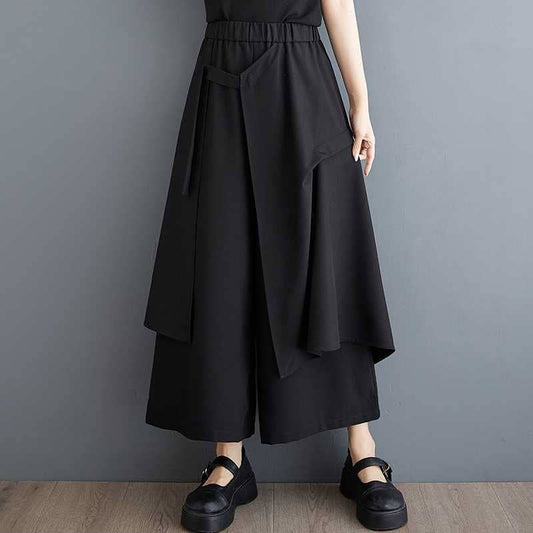 UZ Wholesale Store - Solid Color Elastic High Waist Irregular Loose Skirt Pants: BLACK / One_size