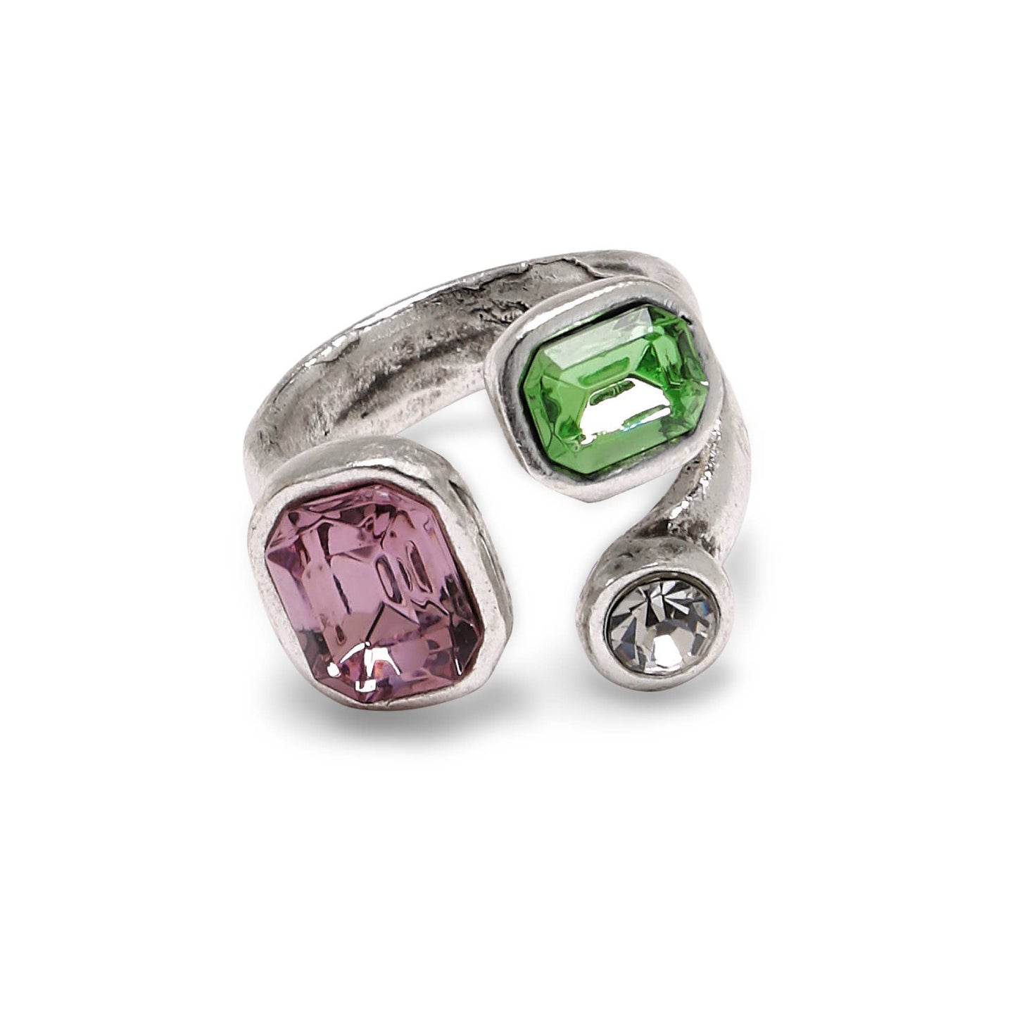 Chanour - Handmade  Green Pink Crystal Brass Ring - 6986