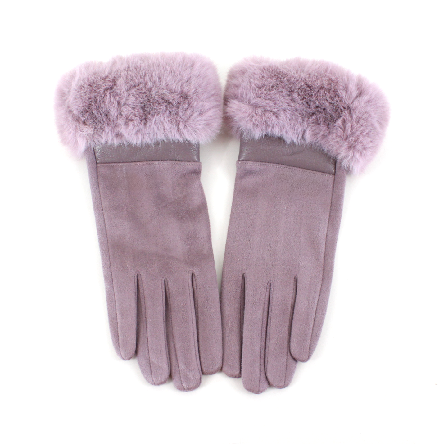 Pretty Persuasions - A25014 Suede-Like Gloves w/Faux Fur: 04 Grey