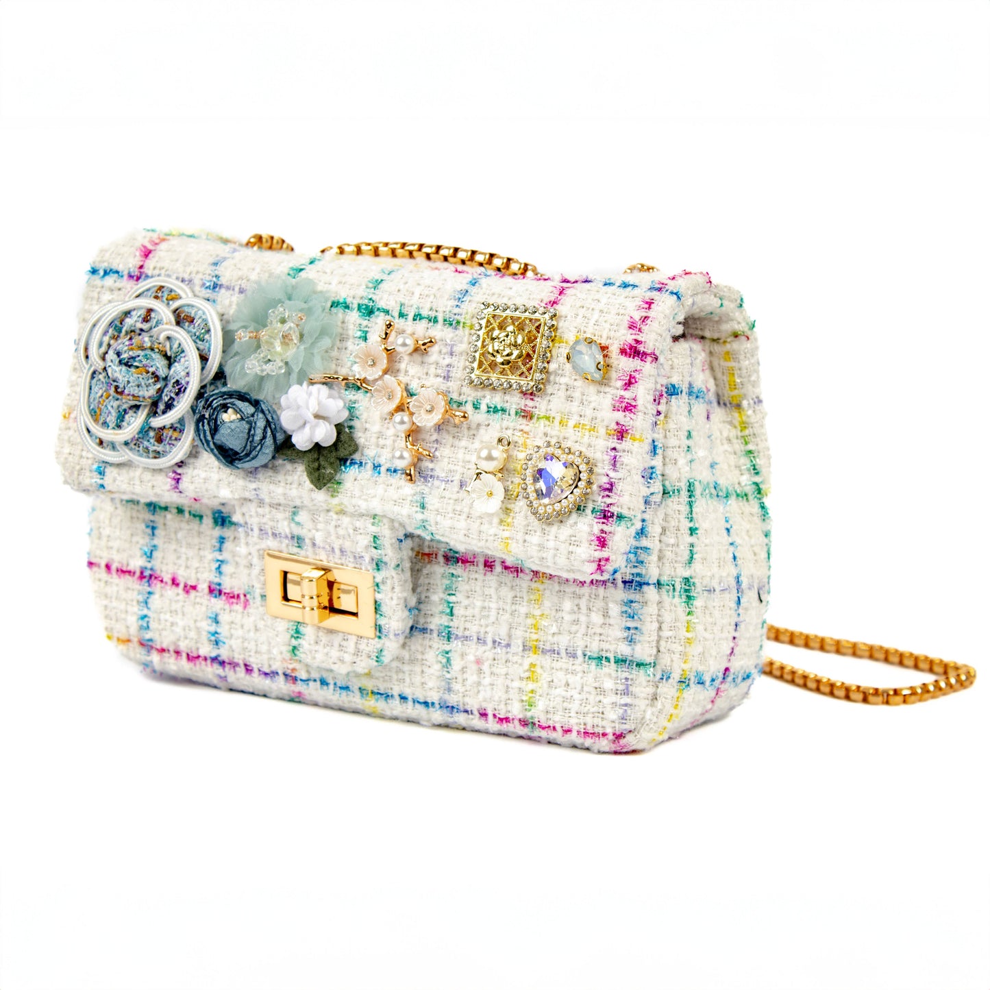 PEACH ACCESSORIES - Crystals jewelled tweed handbag: Navy