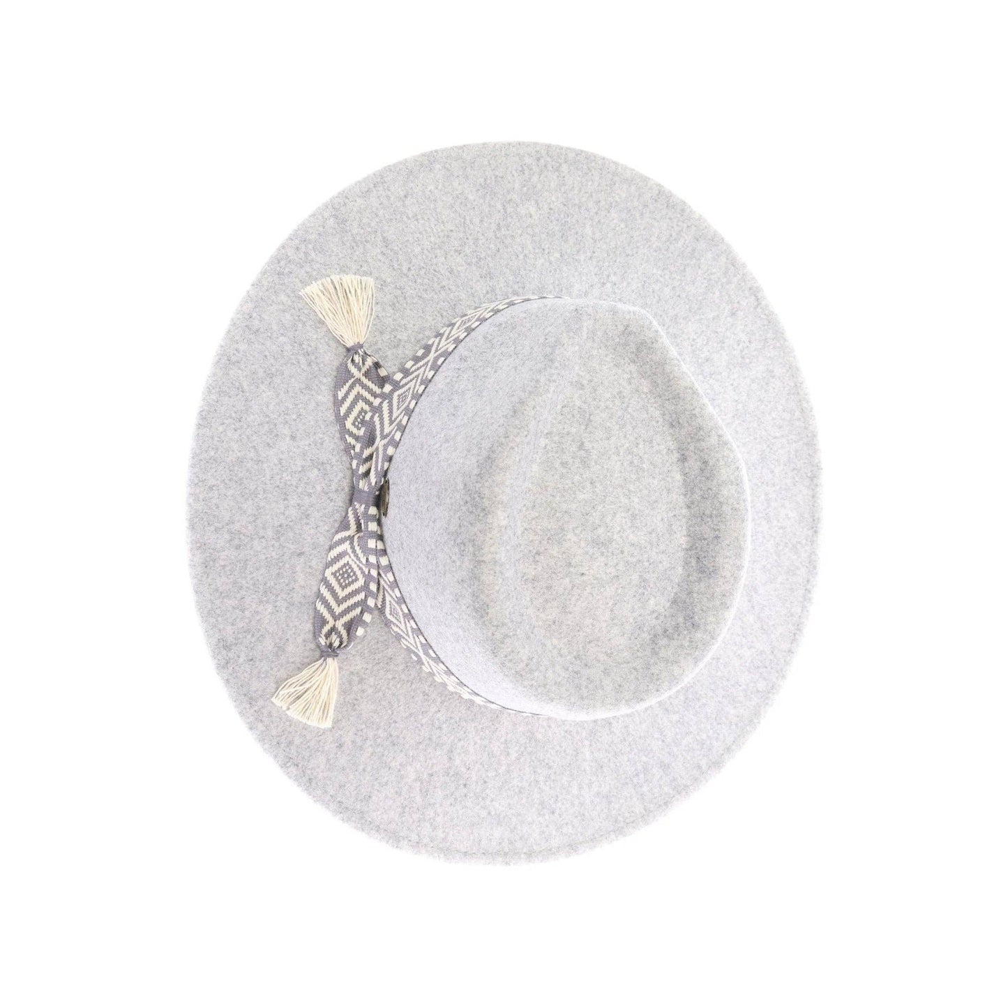 MiMi Wholesale - WF3 Lauren Felt Panama Brim Hat With Aztec Trim Band: Heather Dove